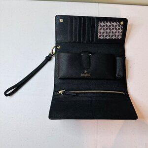Langford Saint Jasmine Saffiano Black Wristlet Tri-fold Wallet With Gold Accents